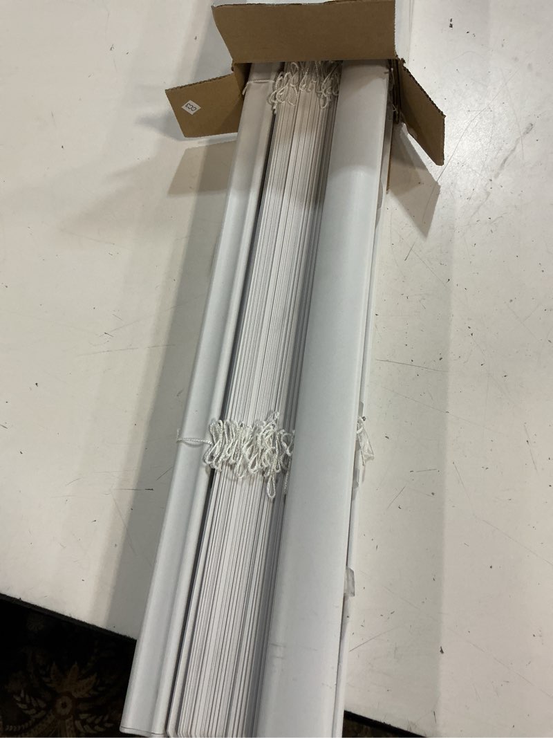 Condition photo showing Good Condition for project source light filtering 1-in slat width 29-in x 64-in cordless white vinyl light filtering mini-blinds