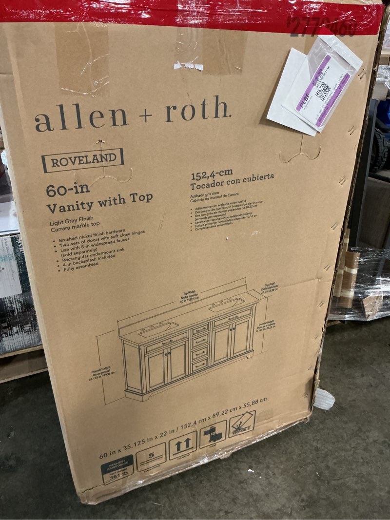Condition photo showing New/Like New for  allen + roth roveland 60-in muse gray undermount double sink bathroom vanity with
