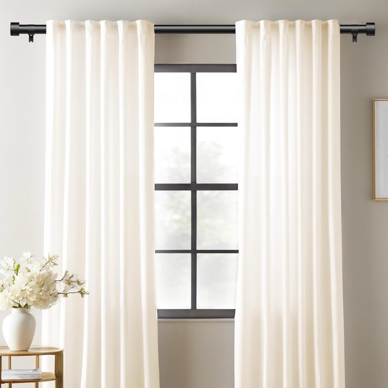 2 Pack Black Curtain Rods for Windows 66 to 144 Inch,1 Inch Diameter Heavy Duty Curtain Rods,Cylindrical End Cap Curtain Rod,Modern Adjustable Drapery Rods,Window Curtains Rod 66-144",Matte Black
