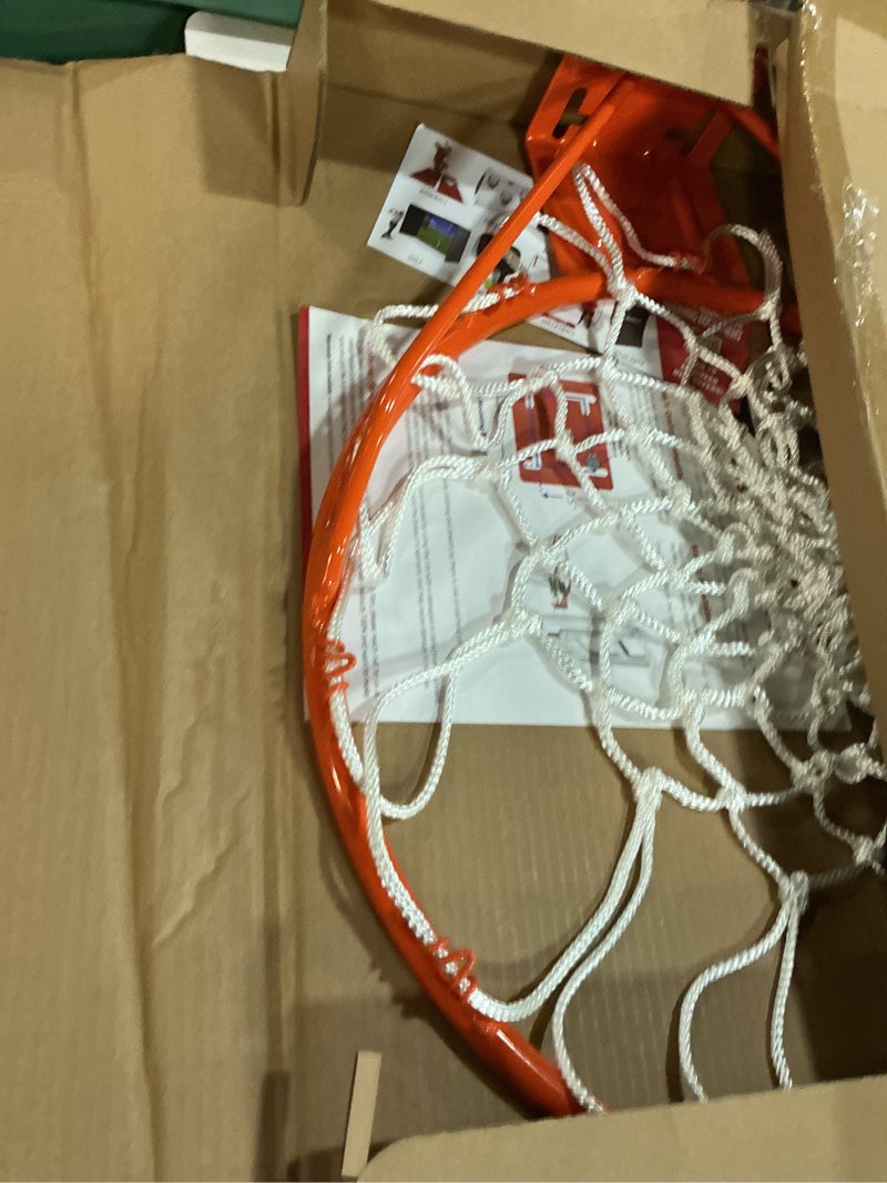 Condition photo showing New/Like New for gosports regulation 18" steel basketball rim - choose from fixed or breakaway - use for replacement or garage mount