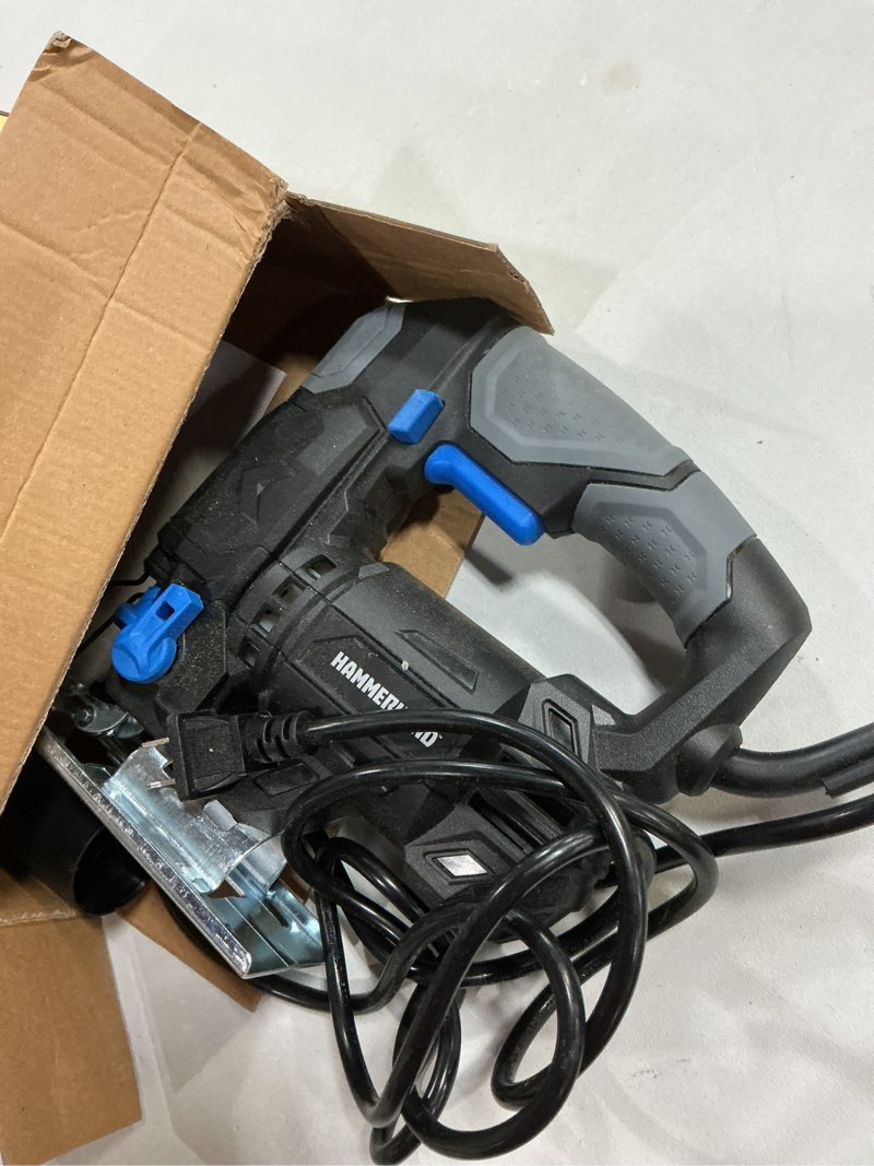 Condition photo showing As Is for hammerhead 4.8-amp 3/4 inch jig saw with 2pcs wood cutting blades, variable speed and orbital function - hajs048