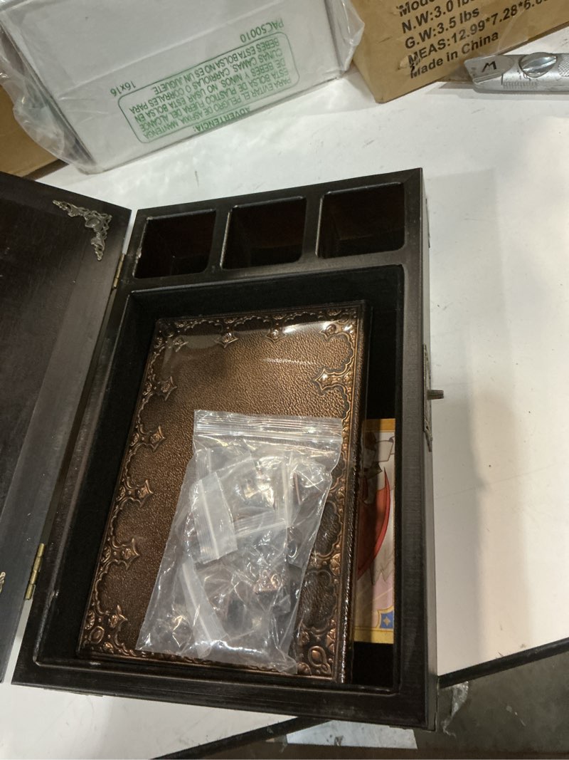 Condition photo showing As Is for DND dice Tray 3 in 1 - dice Box with d&d dice Metal - Wooden dice Tray | DND dice Box with D&D Books for RPG Table Games (200 Page) - DND Set for Dungeons & Dragons Players - HORNATE