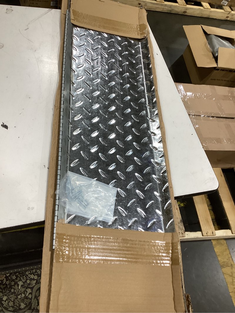 Condition photo showing Good Condition for 42" x 11.5" hinged trailer door slider plate floor gap cover ramp | heavy duty hinged trailer door slider plate with screws, anti-slip foldable trailer ramp extension