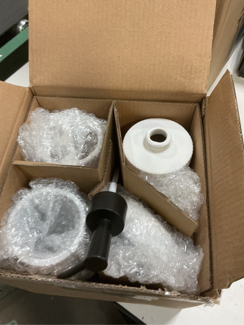 Condition photo showing Good Condition for Bathroom Accessories Set, 4pcs Ceramic with Embossed Design Look Sets Bathroom Soap Dispenser 13.5oz & 2Pcs Ceramic Cup, 1Pcs Soap Dish White-black 4pcs