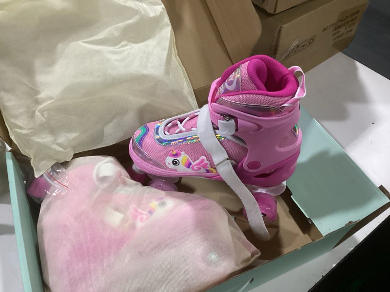 Condition photo showing New/Like New for Adjustable Light Up Kids Unicorn Roller Skates for Girls Ages 4-6 5-8 8-12, Toddlers Beginner Cat RollerSkates Pink Large-Youth (3-6 US)