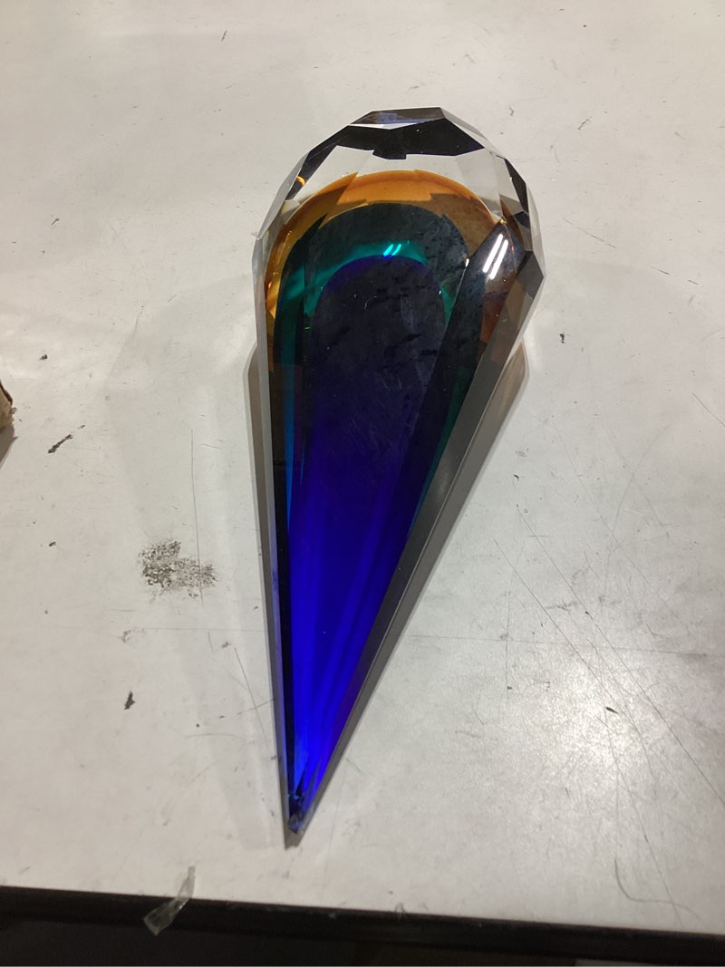 Condition photo showing As Is for yao yuan handmade murano glass art decor sculpture - unique hand-cut cube paperweight for home décor 12.2in