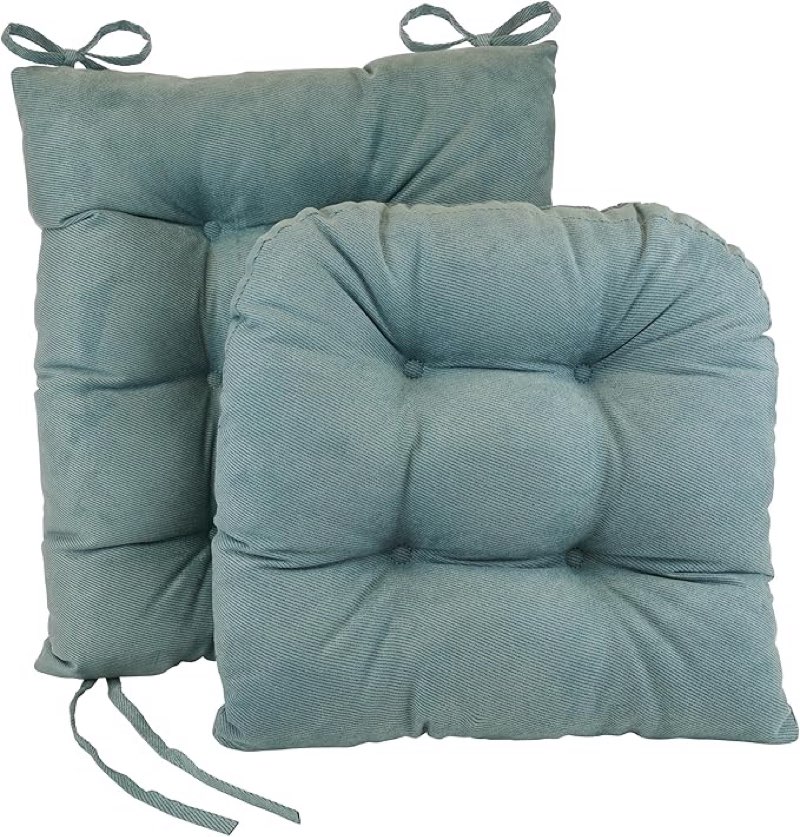 klear vu omega non-slip rocking chair cushion set, assembled in usa, thick padding & tufted design, includes seat pad & back pillow with ties, 17x17 inches, 2-piece set, twillo marine blue