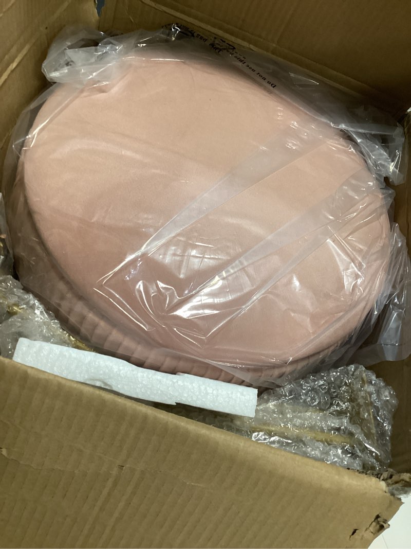 Condition photo showing New/Like New for ibuyke velvet storage footrest stool ottoman, makeup vanity stool side table with golden steel legs removable cover, coffee table top cover, pink lg-20p with storage pink