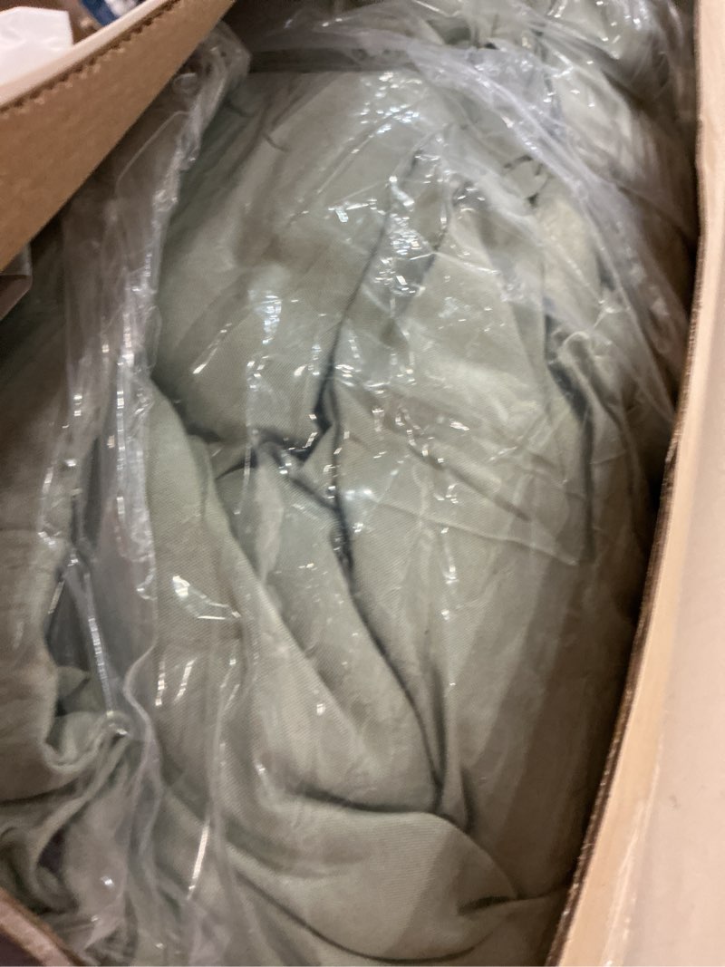 Condition photo showing As Is for comfort spaces sage full size comforter set - 3 pieces pintuck pleated bedding sets, all season lightweight, extra softness pre-washed microfiber full bed set, shams, full full sage green
