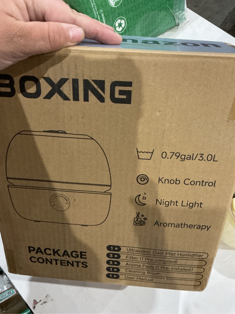 Condition photo showing New/Like New for boxing 3l top fill humidifiers for bedroom baby, 20db quiet air humidifier for large room & indoor plants with optional night light, cool mist diffuser for home, essential oil tray, bpa-free,white,30h blue light