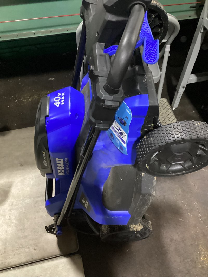 Condition photo showing As Is for kobalt 40-volt 21-in brushless battery push lawn mower