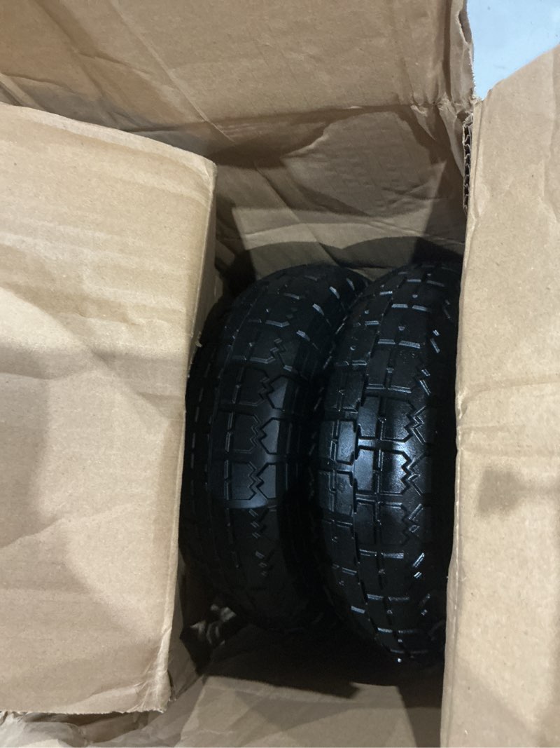 Condition photo showing Good Condition for 4.10/3.50-4 tire and dolly wheel flat free - solid rubber hand truck wheels 5/8" axle - gorilla cart tires replacement for garden, wagon, yard and wheelbarrow (10 inch 4 pack) 10-inch 4-pack