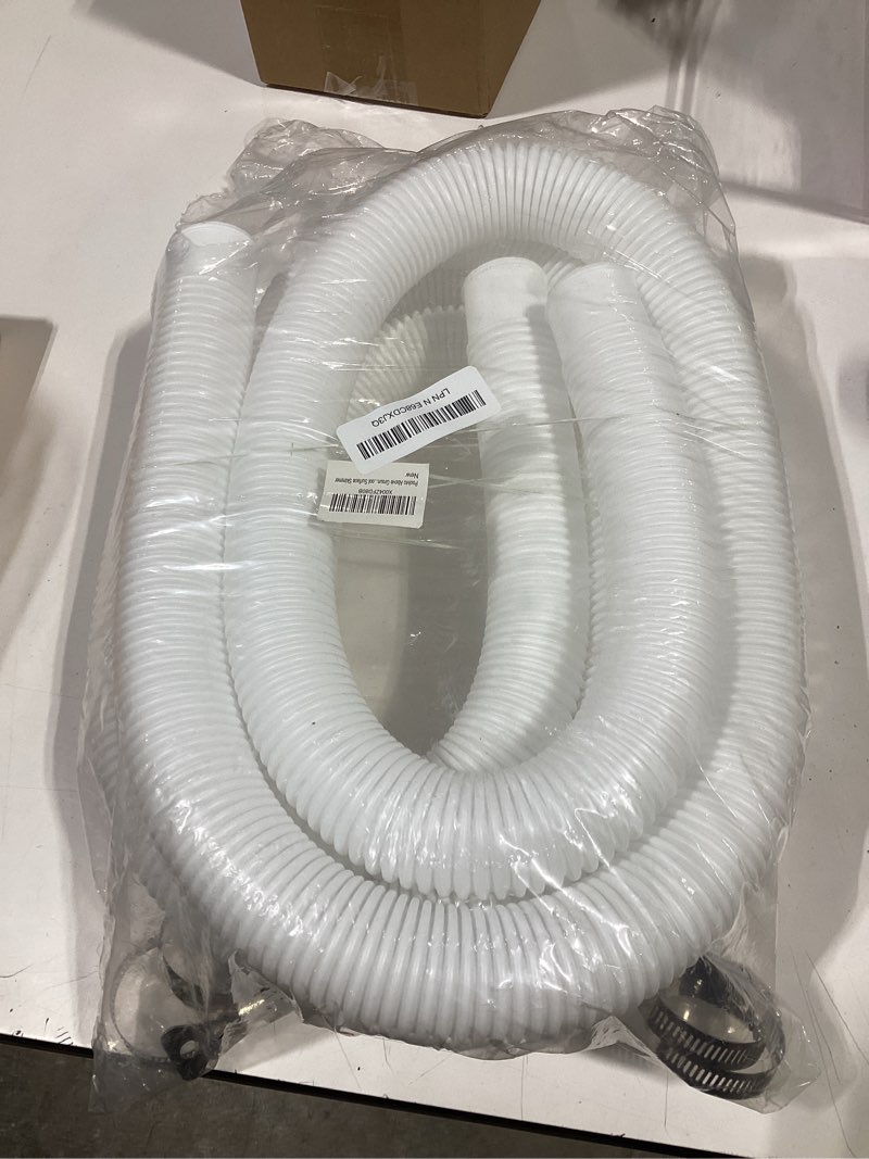 Condition photo showing As Is for poolvio 1.5" x 59" above ground pool hoses, 3-pack, white- heavy duty uv resistant leak-proof replacement hoses with 6 metal thumb clamps, perfectly fits intex filter pumps & pool surface skimmers 1.5 inch white