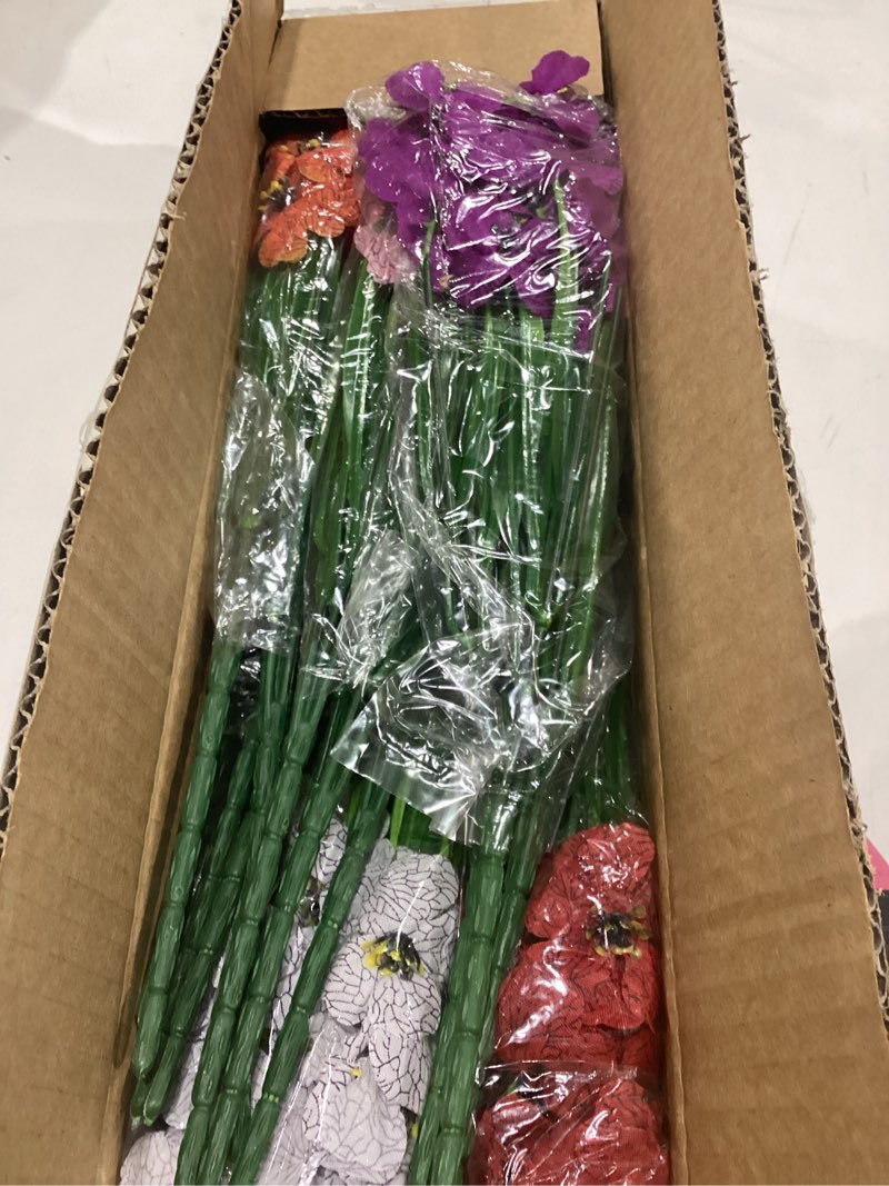 Condition photo showing New/Like New for 24 bundles artificial flowers for outdoors/indoors, fake flowers plants for indoor outside garden porch window box home wedding farmhouse(8 color) mix colors 24 pcs
