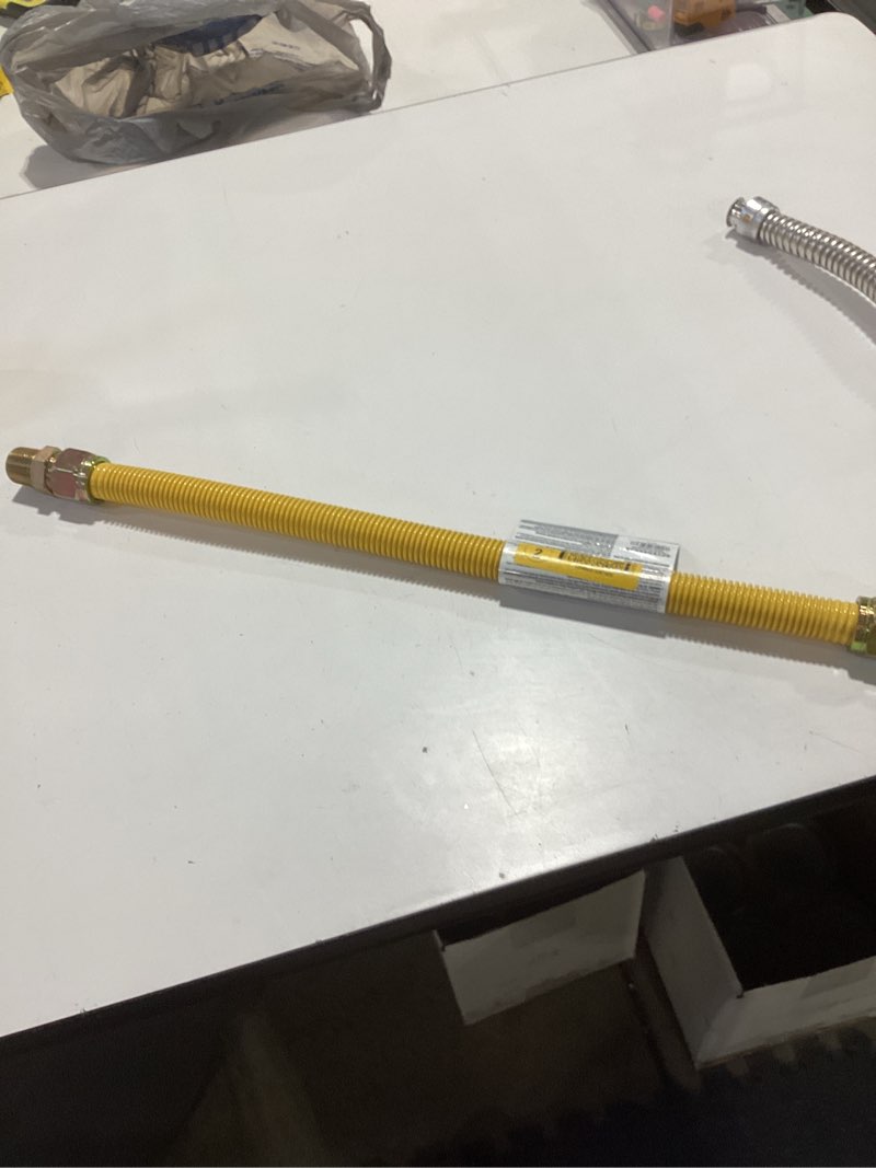 Condition photo showing Good Condition for eastman 24 inch x 1 inch od gas line connector with 3/4 inch mip x 3/4 inch fip fitting ends for natural gas and liquid propane, stainless steel, yellow, 40ye545524b
