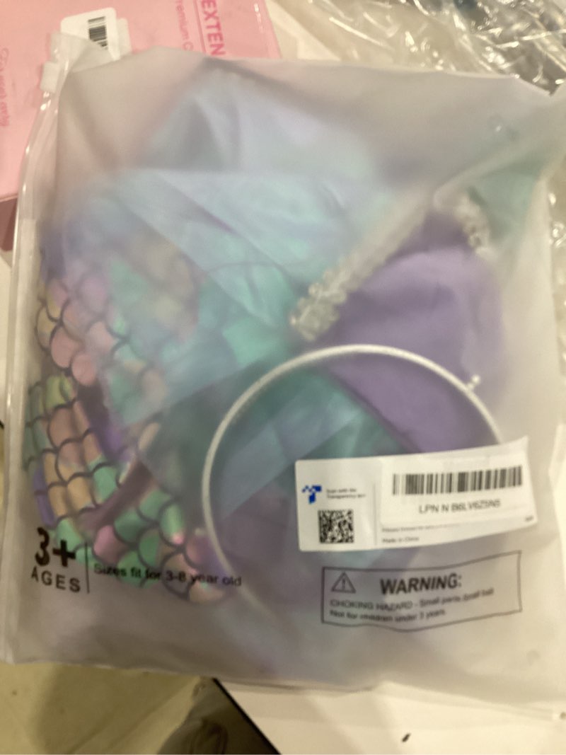 Condition photo showing Good Condition for meland mermaid dress - little mermaid costume with bag for girls 3-10, princess dress up for birthday gift, halloween costume 3-4 years mermaid dress