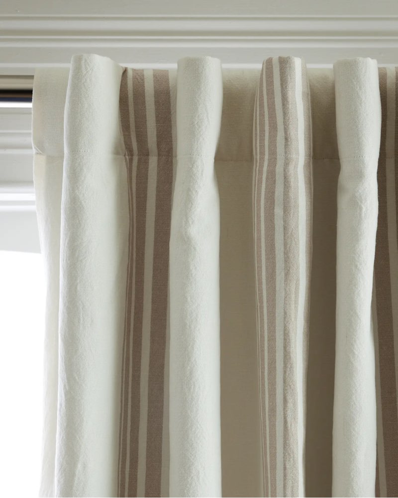quince coastal stripe linen cotton room darkening curtain - single panel color ivory/natural size 48x84