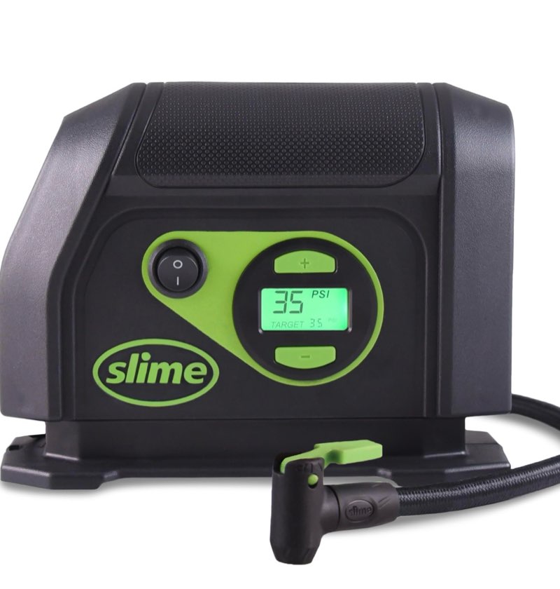 slime 40088 tire inflator, portable car air compressor, inflate right automatic shut off, with digital 99 psi display, long hose and led light, 12v, 6 min inflation