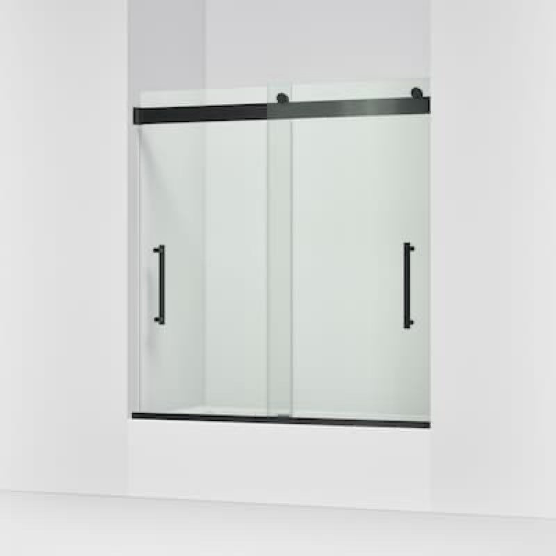 kohler premise matte black 56-in to 60-in w x 61.75-in h frameless sliding soft close bathtub door