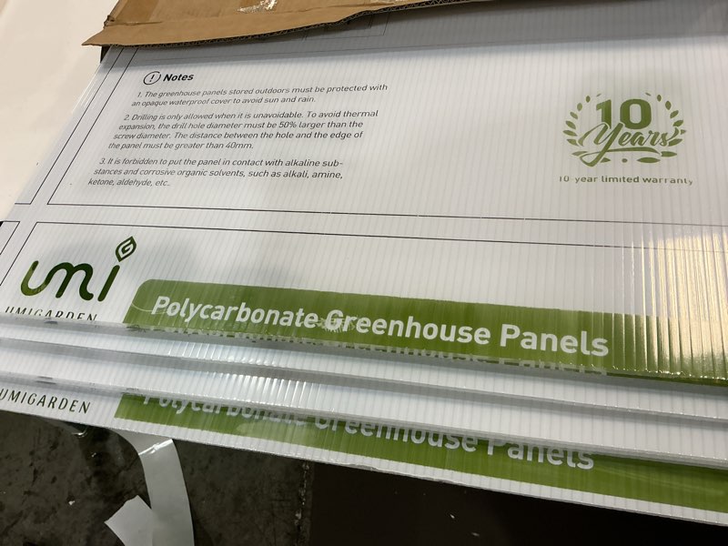 Condition photo showing Good Condition for umig 6 pcs 4'x 2'x 0.24'' polycarbonate greenhouse panels, twin-wall waterproof uv protected corrugated plastic roof panels sheets, clear replacement panels for greenhouse, outdoor, plant 4' x 2' x 0.24''-6 pack