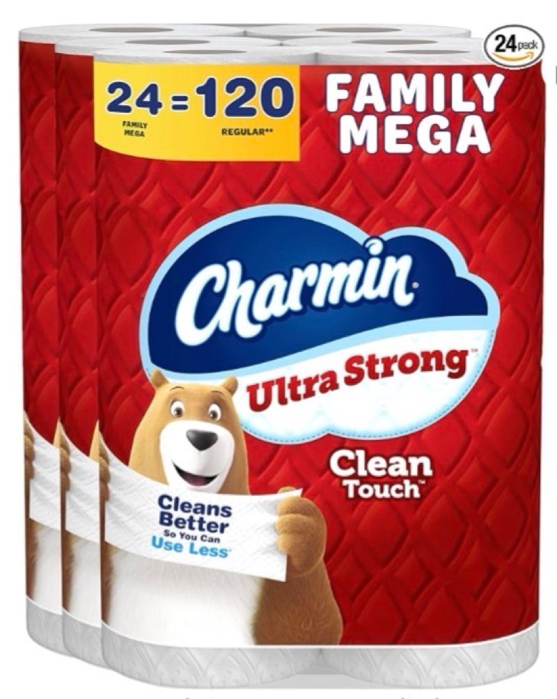Charmin Ultra Strong Clean Toilet Tissue, 24 Family Mega Rolls = 120 Regular Rolls
