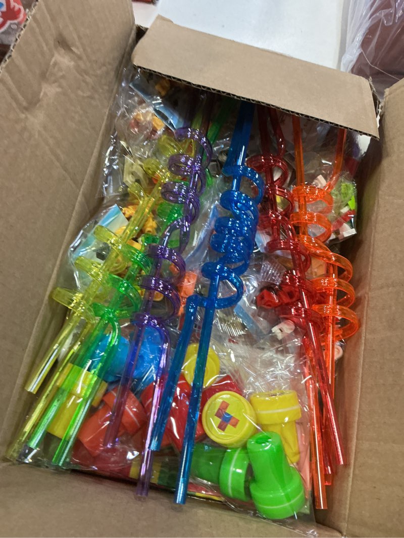 Condition photo showing New/Like New for liyiq 134 pcs building blocks party favors with reusable drinking straws animal building blocks slap bracelets keychains stamps stickers and gift bags gamer birthday party supplies (building)