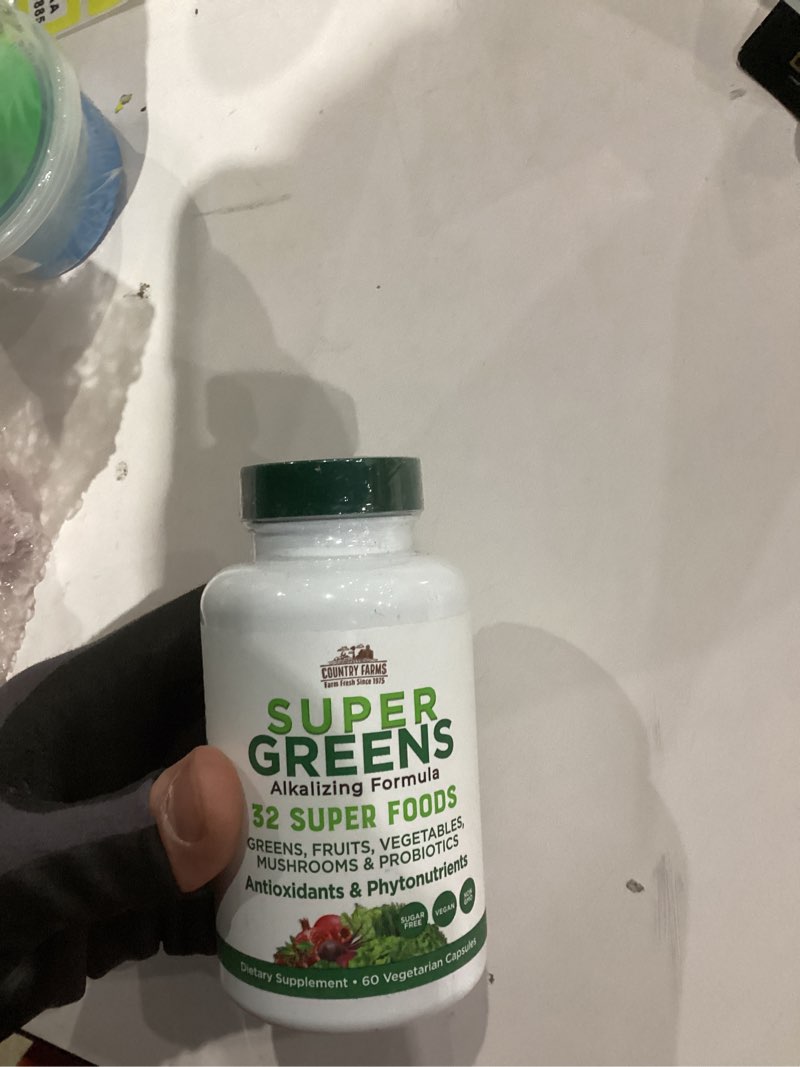Condition photo showing New/Like New for Country Farms Super Greens Dietary Supplement Capsules  60 Ct
