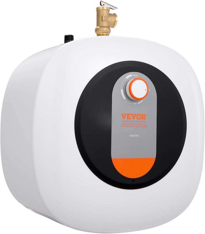 VEVOR Electric Mini-Tank Water Heater, 4-Gallon Tank Hot Water Boiler Storage, 1400W Power, Safety Temperature Pressure Valve Easy Install, for Kichen Bathroom Restaurant, Shelf Wall Floor Mounted