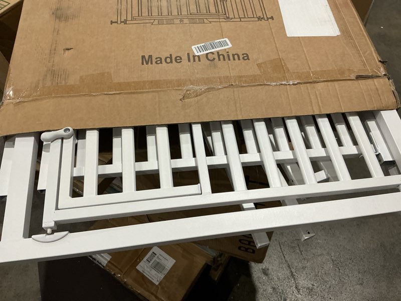Condition photo showing As Is for 71 inch extra tall pet gate with small cat door, adjustable 29.55" and -40.55" wide baby gate, tall dog gates for doorway, stairs, house,black black 71"tall,29.55"-40.55"