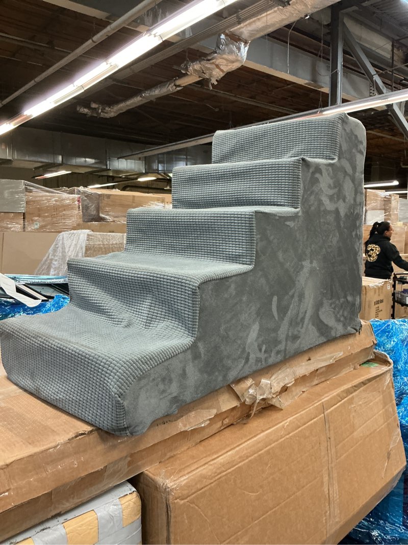 Condition photo showing Good Condition for aodisman dog steps for high bed, 5-step pet stairs for small dogs and cats | dog stairs with non-slip bottom for puppy,old cats,small to medium dogs,high-support foam indoor pet steps,22.6" h,gery