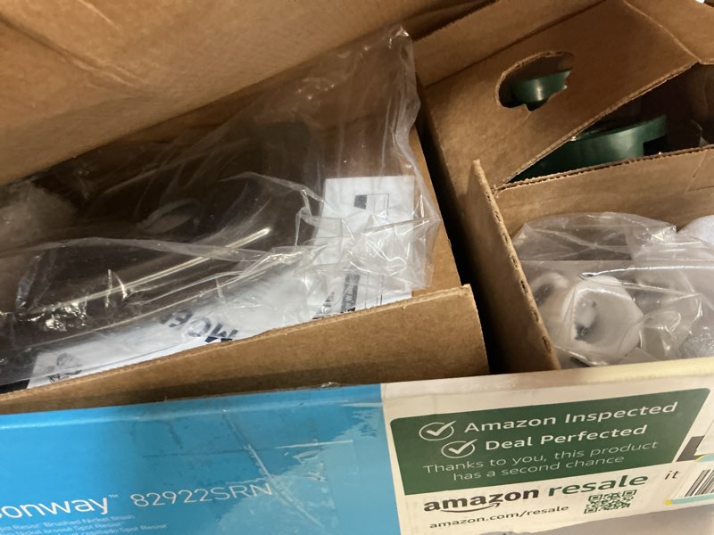 Condition photo showing As Is for moen conway spot resist brushed nickel bathroom shower trim kit with square showerhead, handle, tub spout, and posi-temp valve included, 82922srn spot resist brushed nickel shower
