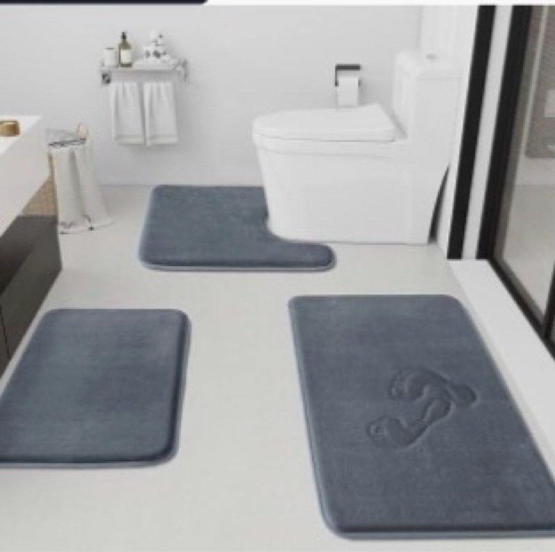 huxmeyson bathroom rugs sets 3 piece, non-slip & quick dry bath mat set, ultra soft velvet bath rugs