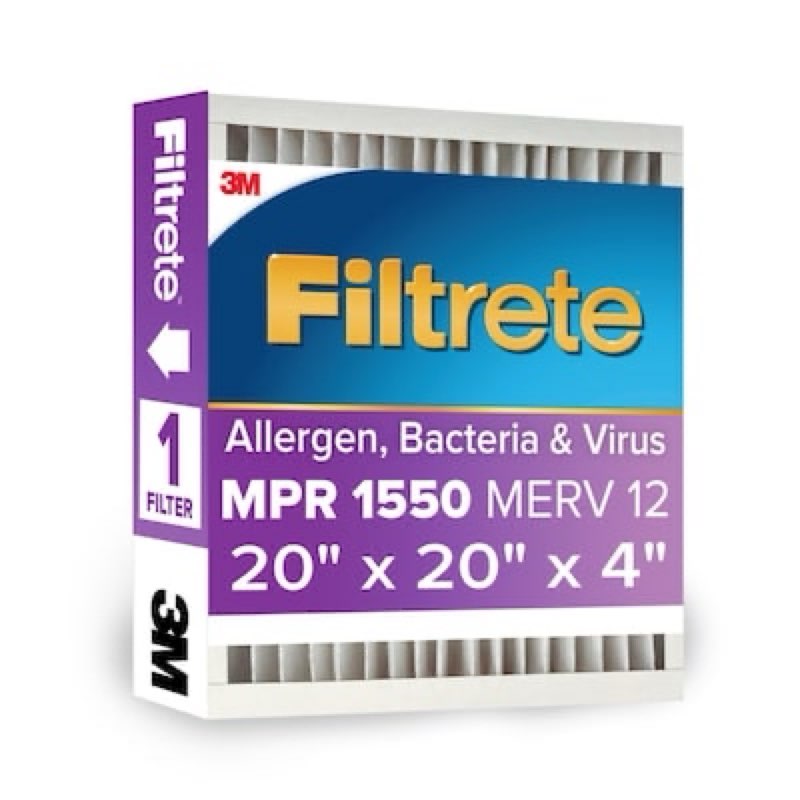 filtrete 20 x 20 x 4 merv 12 1550 mpr allergen, bacteria and virus electrostatic pleated air filter