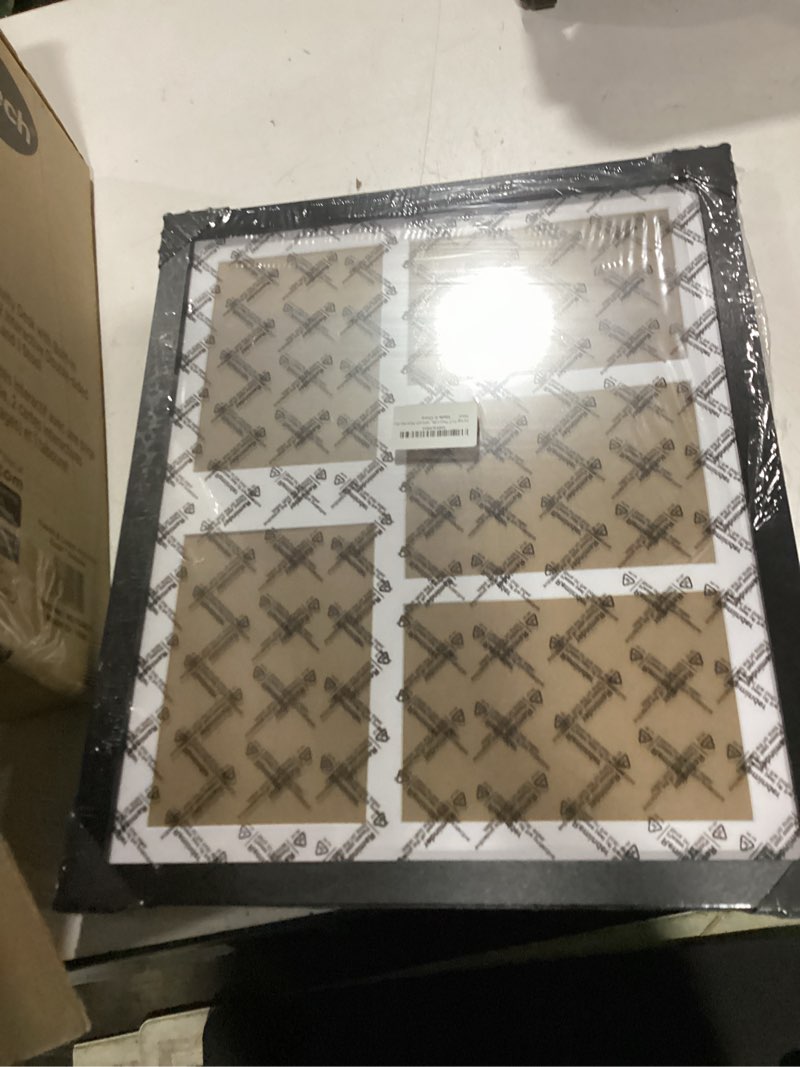 Condition photo showing New/Like New for 5x7 picture frame collage 5 openings, 13.5"x16.5" multi photo collage frame 5"x7" gallery wall decor wooden, black frame with white mat, wood 5 openings - 5x7 black frame & white mat