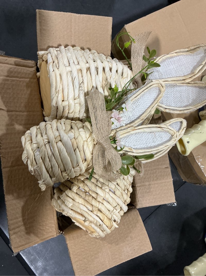 Condition photo showing item condition for DR.DUDU Set of 3 Easter Decorations for Home Table Centerpieces Rattan Bunny Set with Flowers Neutra