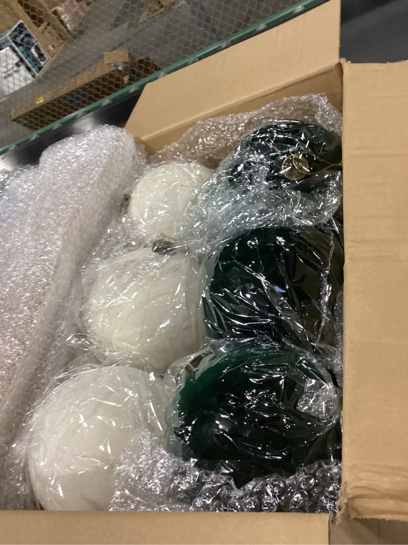 Condition photo showing Good Condition for Liliful 12 Pcs 6 Inch Large Velvet Christmas Ball Flocked Christmas Tree Ornaments Big Xmas Tree Shatterproof Hanging Home Decorations for Holiday Party(Green Brown)
