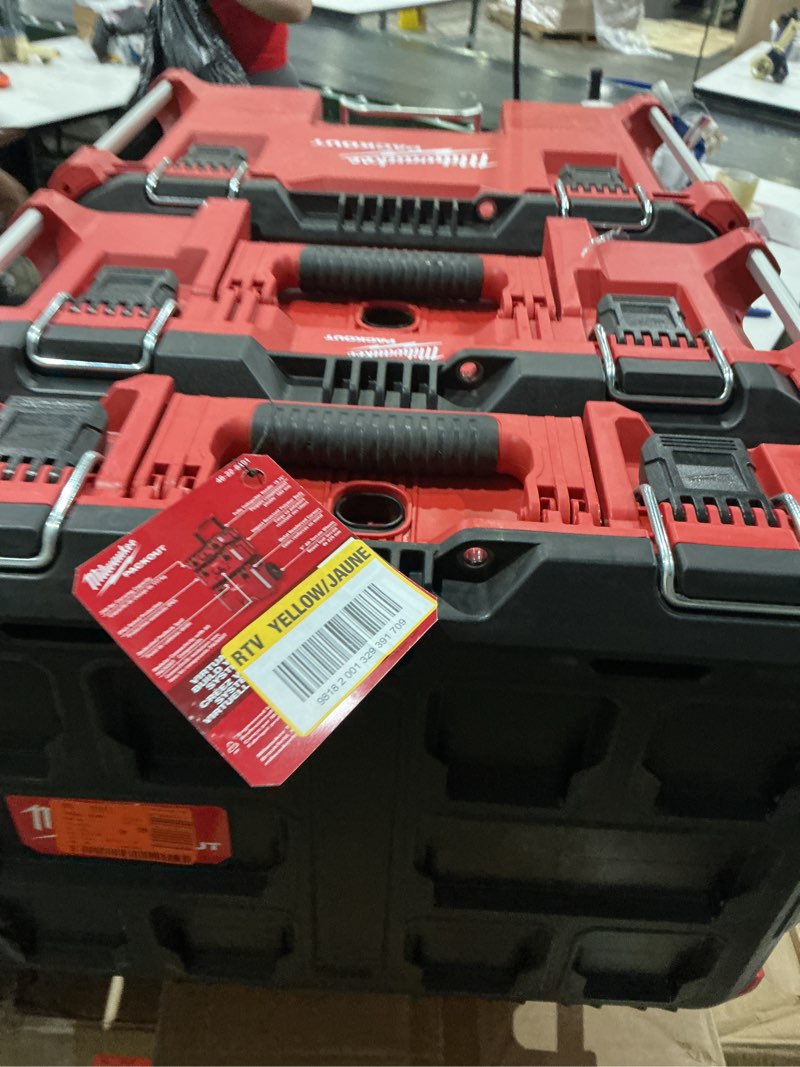 Condition photo showing As Is for milwaukee 3-piece packout rolling tool box + large tool box + organizer set