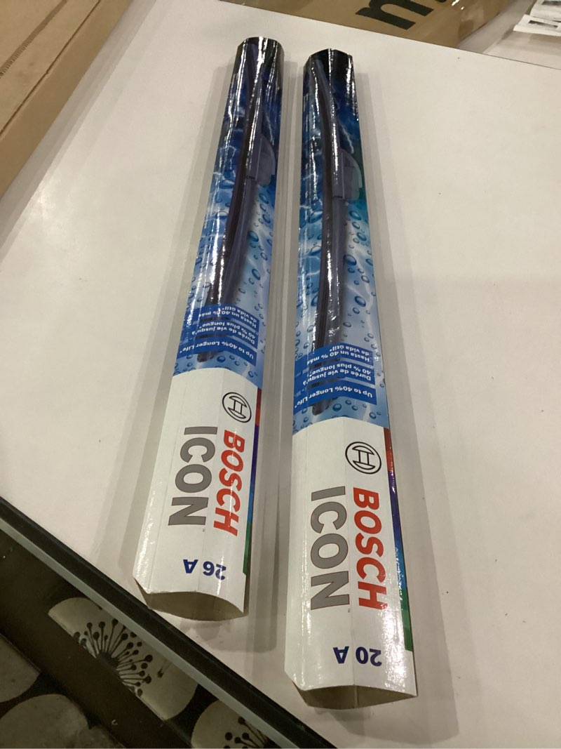 Condition photo showing As Is for bosch 26a20a icon beam wiper blades - driver and passenger side - set of 2 blades (26a & 20a) front (26a & 20a) icon combo pack (front)