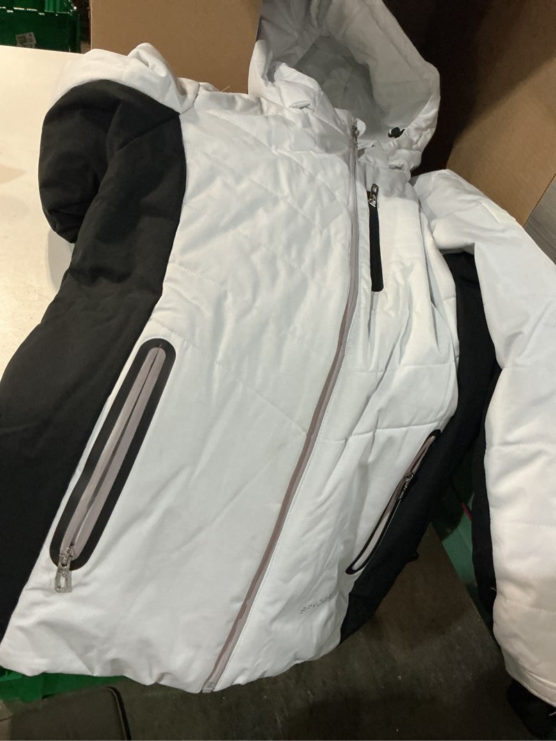 Condition photo showing As Is for spyder womens ski jacket - faux fur lined insulated 3 in 1 puffer jacket - reversible quilted winter coats for women white large