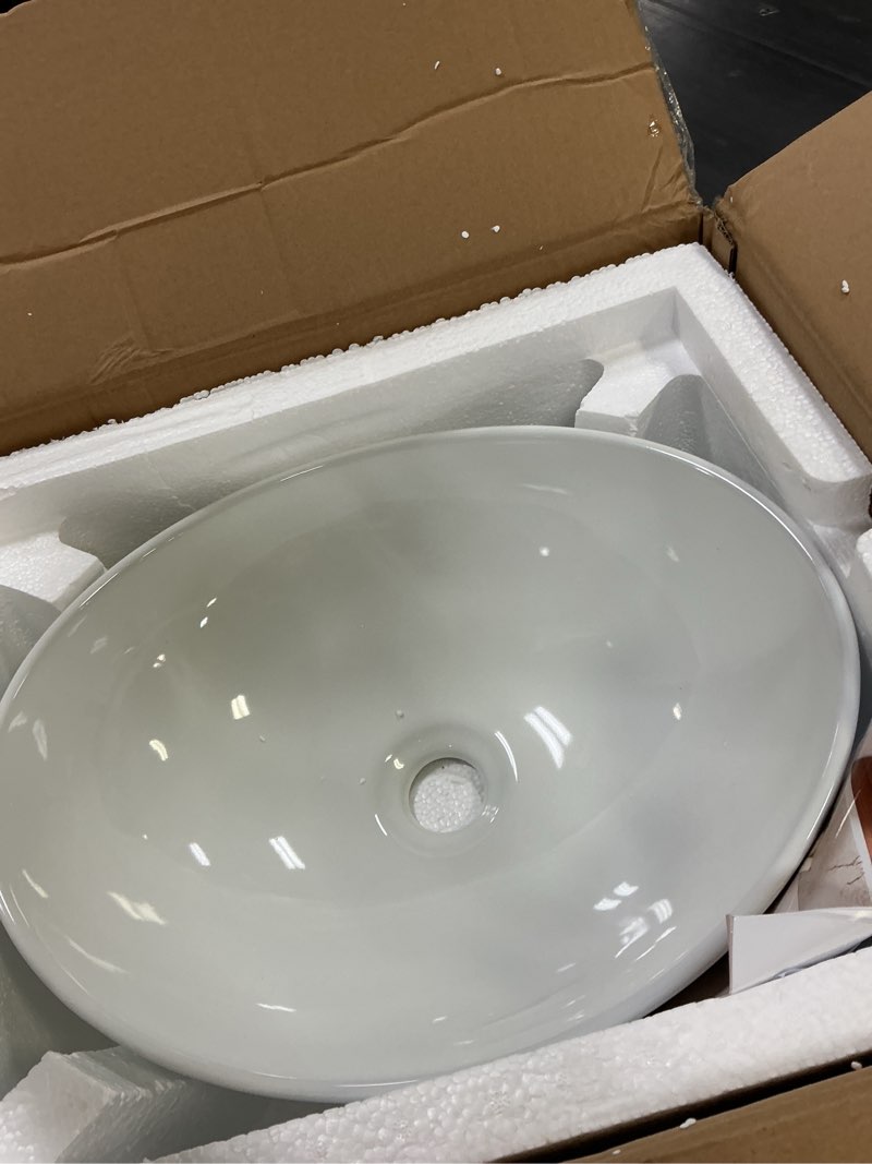 Condition photo showing Good Condition for White Bathroom Sink Oval Vessel Sink 16x13 Inch Countertop Oval Shape Ceramic Bathroom Sinks Porcelain Vanity Bowl Above Counter Art Basin - White White 16"x13"-Oval