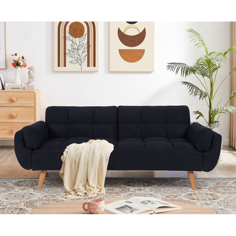 Kazal 75.39" Full / Double Wide Upholstered Split Tufted Back Convertible Sofa