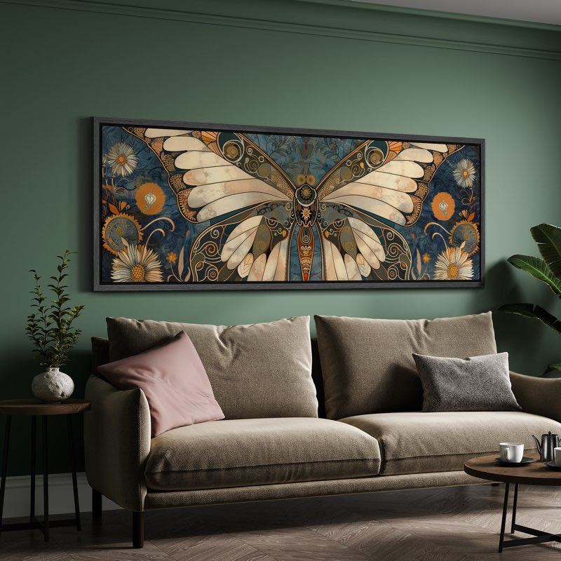 Butterfly Illusion Moody Vintage Modern Rustic Artwork - Extra Large Framed Wall Art Canvas Print