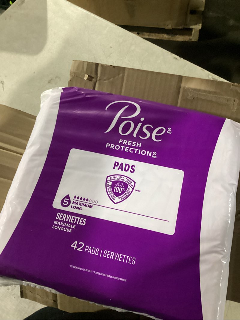 Condition photo showing Good Condition for poise incontinence & postpartum pads for bladder leaks, 5 drop maximum absorbency, long length, 84 count, packaging may vary long 84