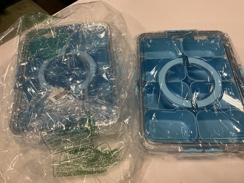 Condition photo showing New/Like New for divided serving tray with lid and handle,8 compartments snacks box,snack fruit veggie tray,portable platter for candy fruits nuts snack party entertaining picnic (2pcs blue) 2pcs serving tray-blue