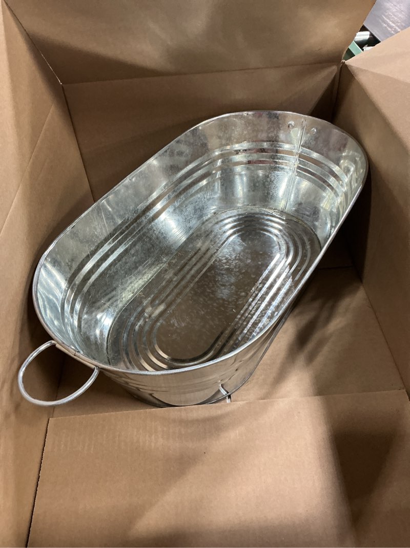 Condition photo showing Good Condition for katai - galvanized steel drinks bucket - oval, 5.5 gallon rustic style drinks tub, carry handles - with bottle opener pack of 1
