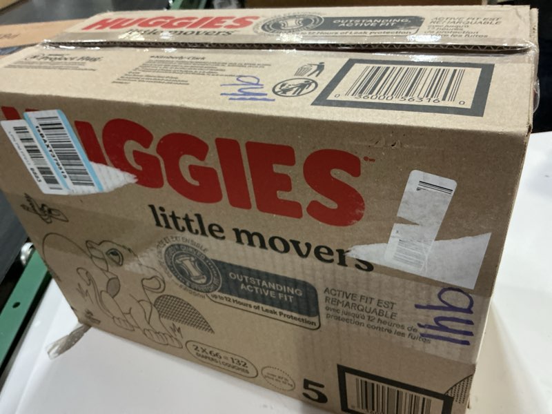Condition photo showing New/Like New for Huggies Size 5 Diapers, Little Movers Baby Diapers, Size 5 (27+ lbs), 132 Count (2 Packs of 66), Packaging May Vary Size 5 132