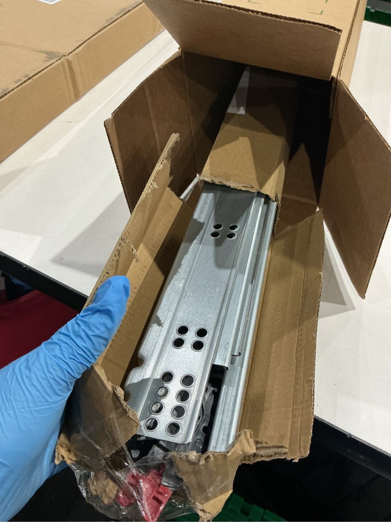 Condition photo showing Good Condition for soft close bottom mount drawer slides 21 inch rails with rear mounting bracket locking devices screws for face frame or frameless application?21 inch, 1 pair? 21 inch 1 pair