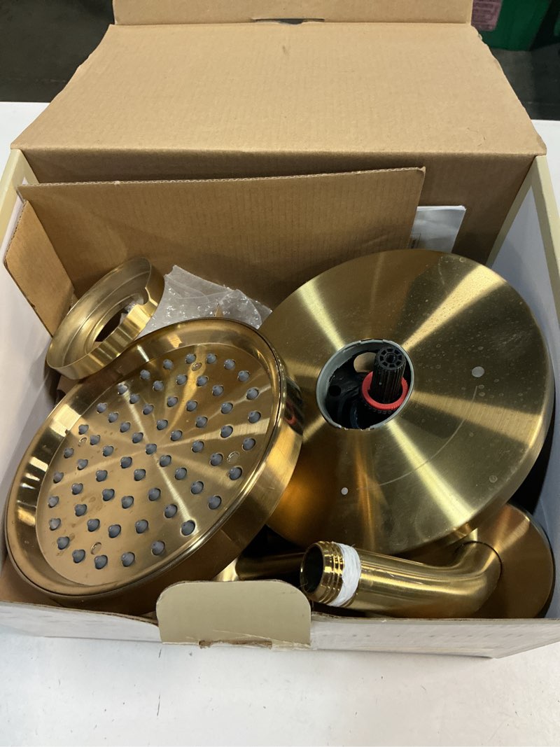 Condition photo showing As Is for allen + roth harlow brushed gold 2-handle 6-in round bathtub and shower faucet with valve (single function)