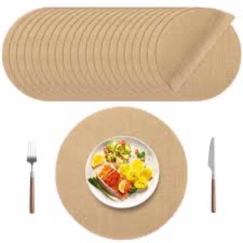 Kochorie 25 Pieces Burlap Placemats 15 Inch Round Reusable Brown Table Mats Natural Jute Fibers Plac