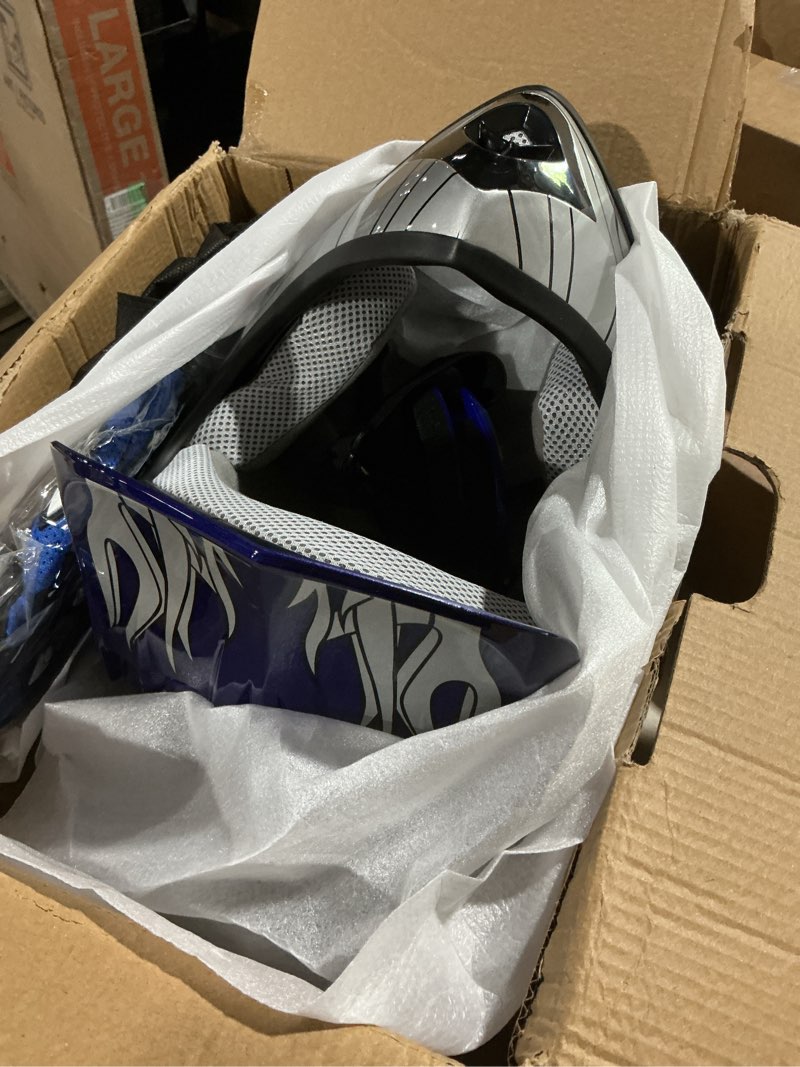 Condition photo showing Good Condition for tcmt dot youth kids dirt bike helmet youth motocross helmet full face atv four wheeler motorcycle bmx helmet for boys girls, off-road protective gear with goggles gloves new youth medium pattern:blue frame
